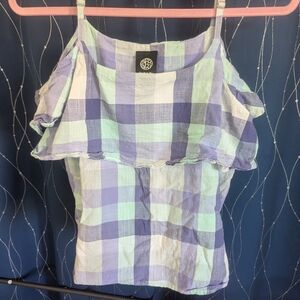 bobeau Lavender & Mint Plaid Ruffle Camisole